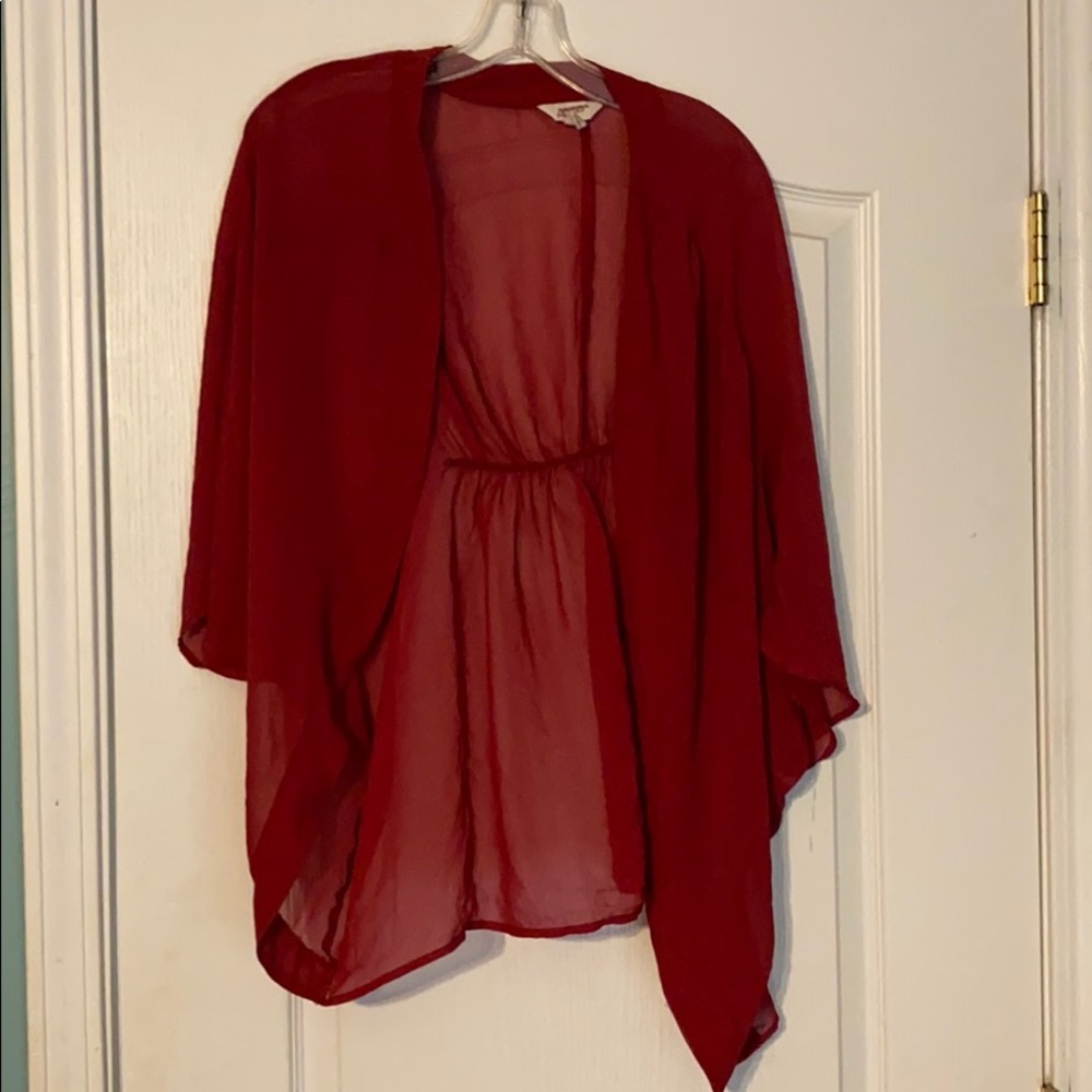 plum colored short sleeve cardigan